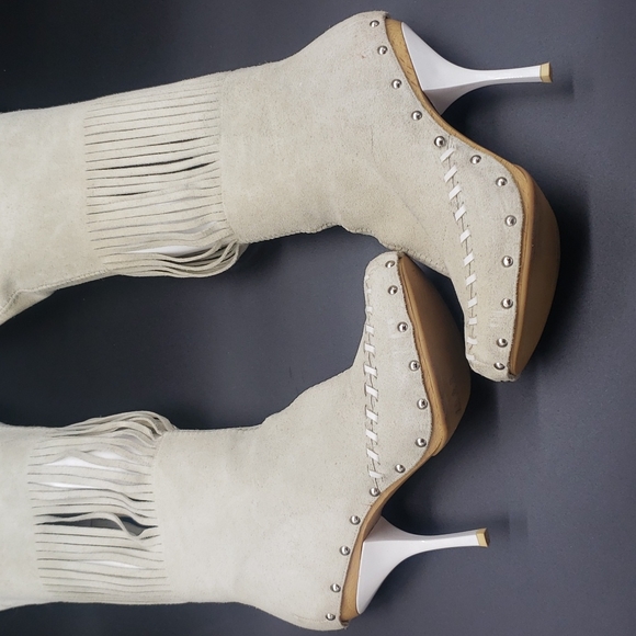 GIUSEPPE ZANOTTI BOOTS SIZE 39 COLOR WHITE SUEDE WITH BEADS 100% AUTHENTIC - Picture 4 of 17